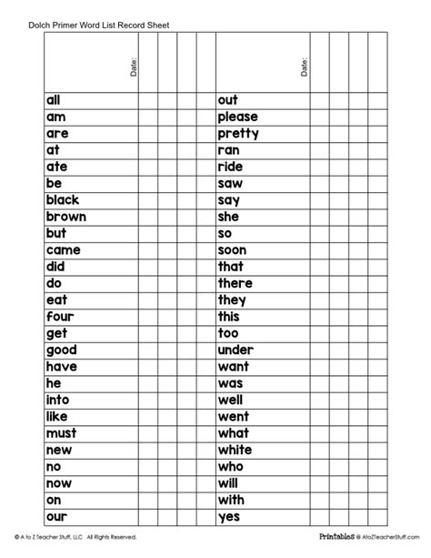 smart card primer|primer sight words checklist.